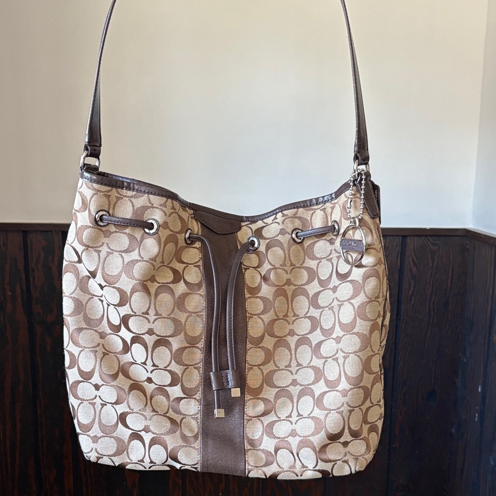 Coach Tan and Brown Signature Shoulder Bag
